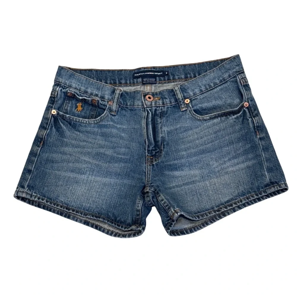 Ralph Lauren Sport Blue Denim Jean Shorts Womens 6 Low Rise Cotton Medium Wash